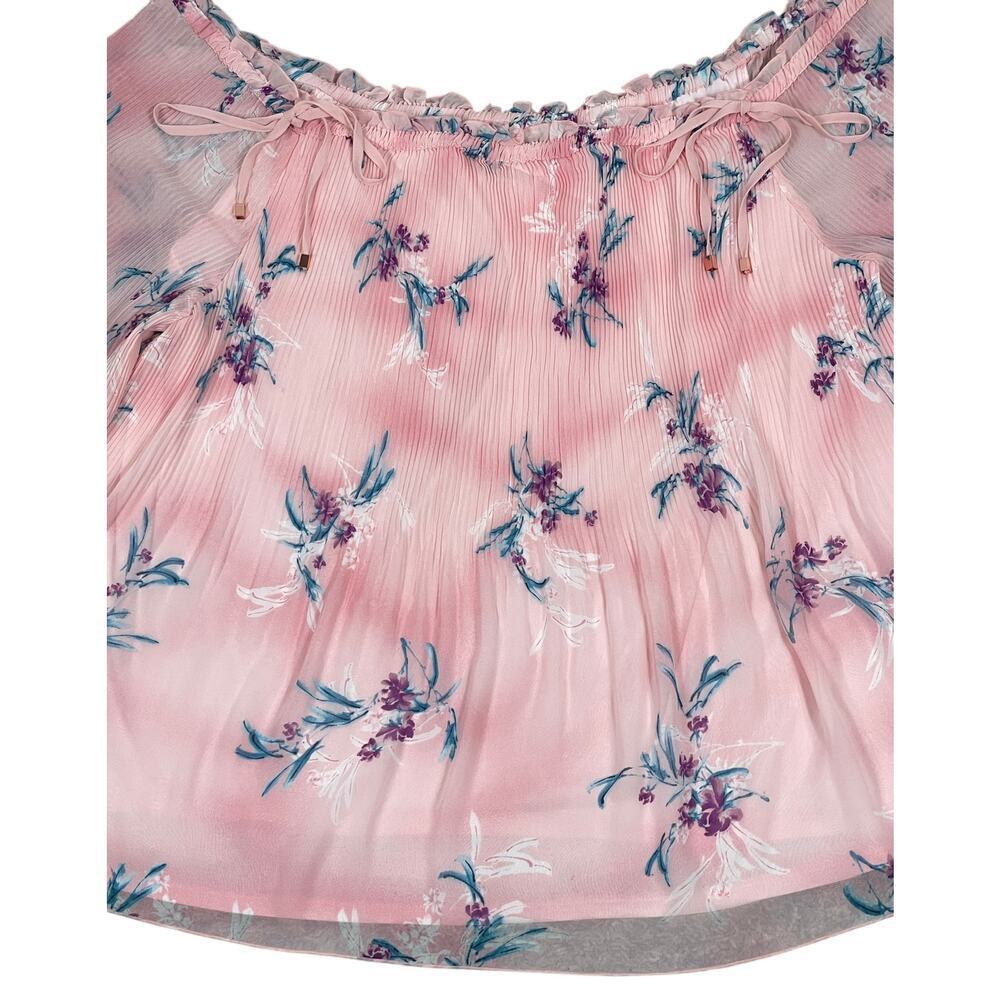 Lane Bryant Pink Floral Blouse Chiffon Overlay Off Shoulder Babydoll Size 22/24 - Picture 9 of 13